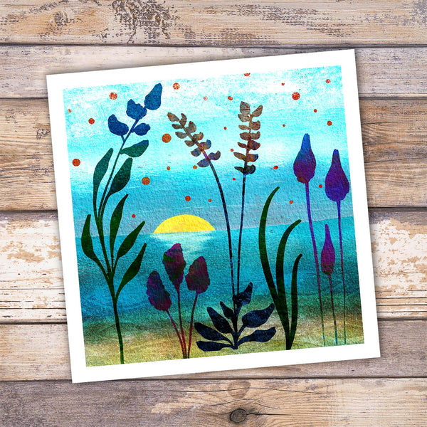 Abstract Floral Giclée Art Print - Brights III Azure