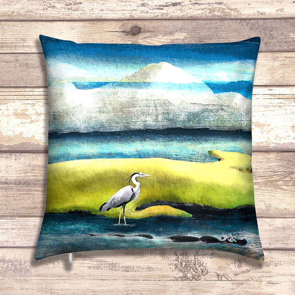 Heron Velvet Art Cushion - 'An Elegant Heron'