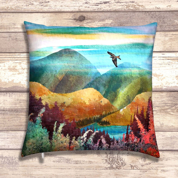 Red Kite Velvet Art Cushion - 'Highland Vista'