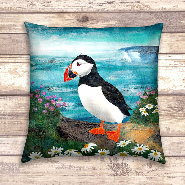 Puffin Velvet Art Cushion - 'Island Puffin'