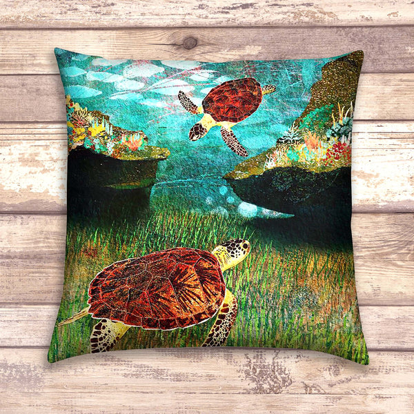 Sea Turtles Velvet Cushion - 'Green Turtles'