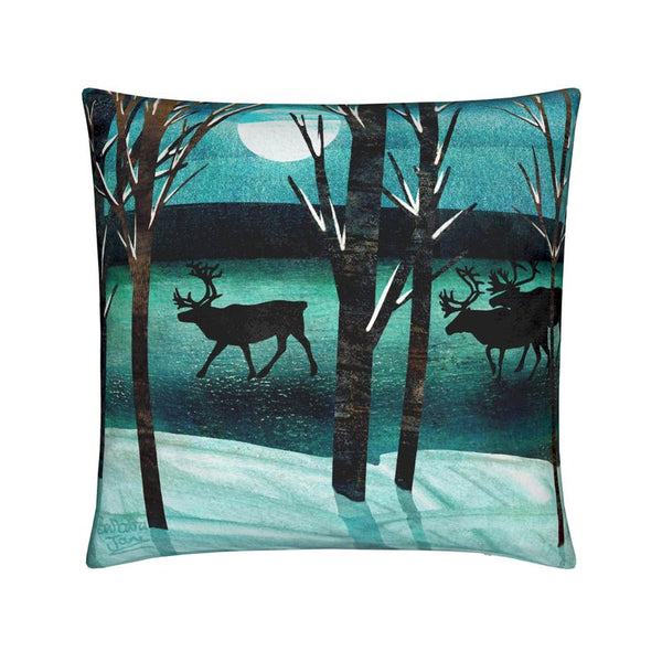 Reindeer Velvet Art Cushion - 'A Moonlight Walk'