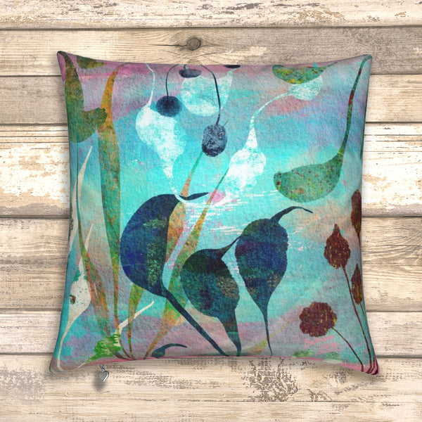 Abstract Floral Velvet Art Cushion - Seaflora in Pink