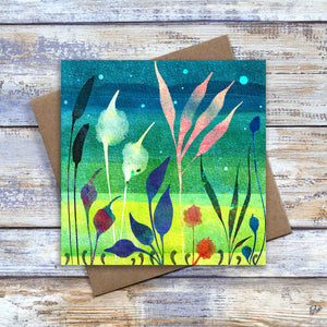 Colourful abstract floral greetings card reminiscent of meadow flowers.   Artwork by Barbara Jane Art & Design. 