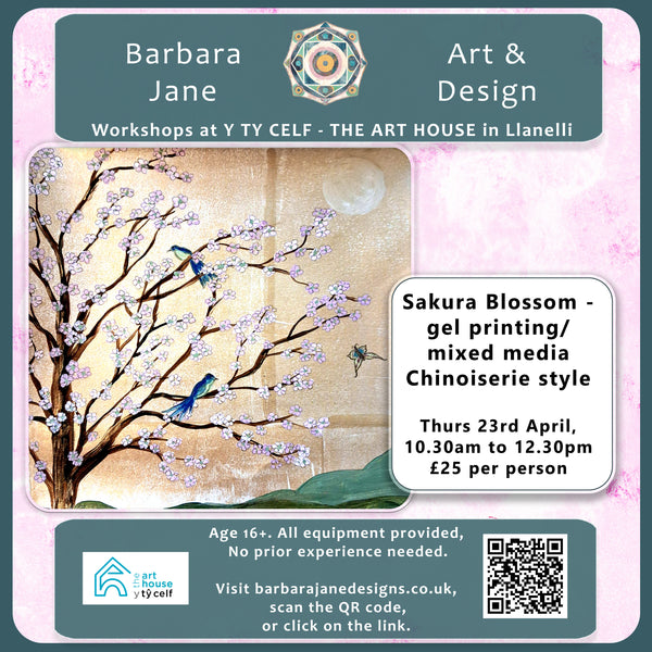 Sakura Blossom - Gelli printing and mixed media @ Y Ty Celf Gallery, Thurs 23rd April 2026