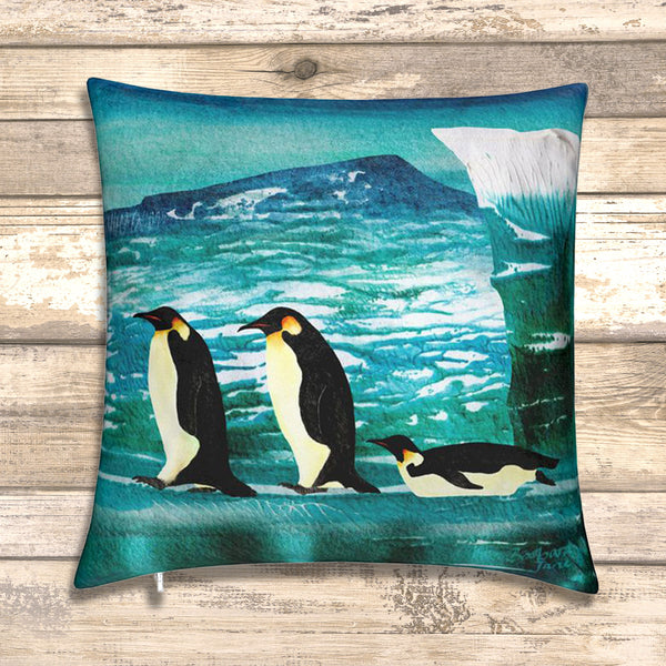Penguins Velvet Art Cushion - 'The Three Wise Emperors'