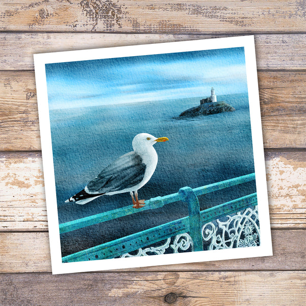 Herring Gull on ornate Victorian railings of Mumbles Pier 
