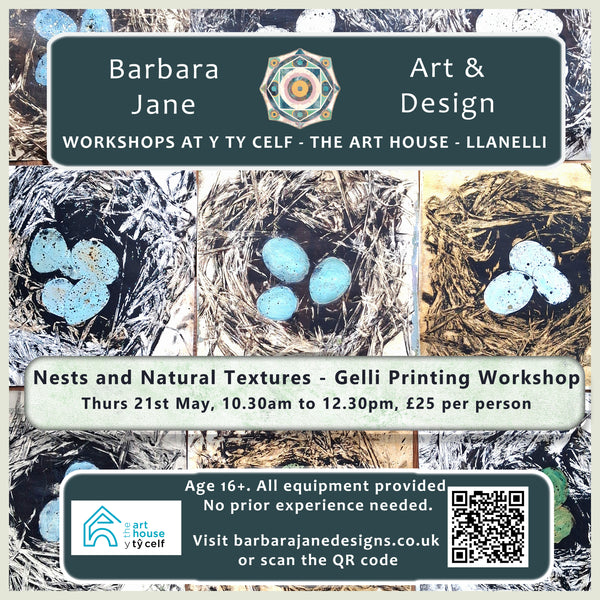Nests and Natural Textures - gelli printing workshop @ Y Ty Celf Gallery, Thurs 21st May 2026