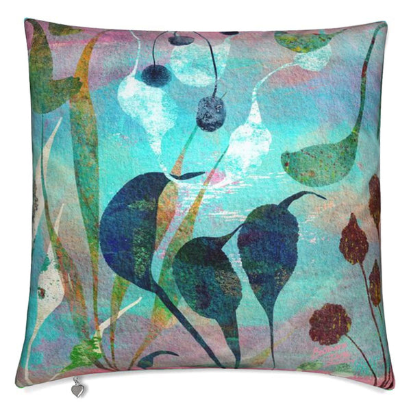 Abstract Floral Velvet Art Cushion - Seaflora in Pink