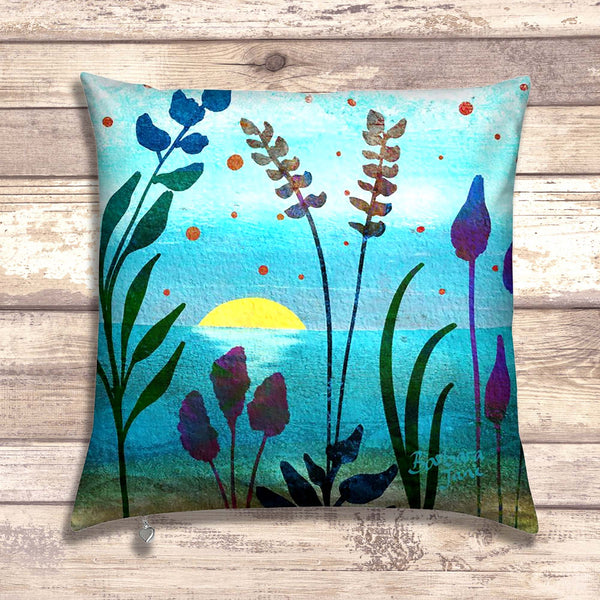 Abstract Floral Velvet Art Cushion - Azure