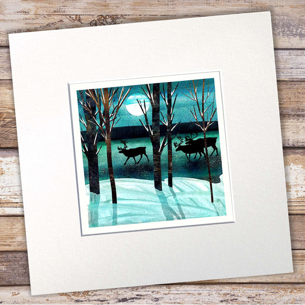 Reindeer Giclée Art Print - 'A Moonlight Walk' - Iceworld Collection