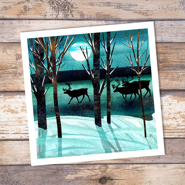 Reindeer Giclée Art Print - 'A Moonlight Walk' - Iceworld Collection